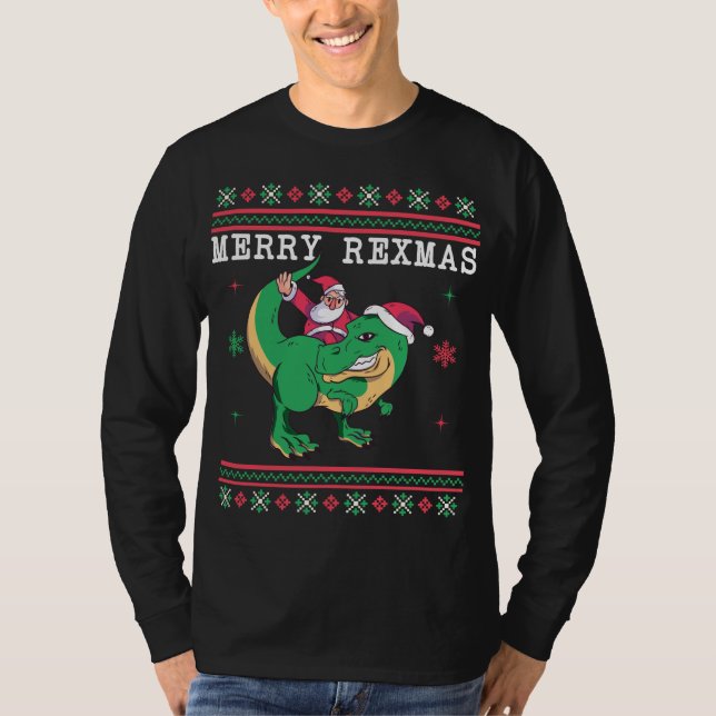 Dinosaur Santa T-Rex Ugly Christmas Sweater (Front)