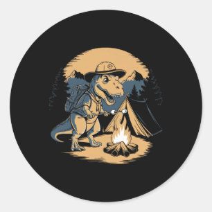 Dinosaur Scouting Camping For Kids Boys Girls  Classic Round Sticker