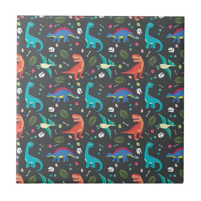 Dinosaur Seamless Pattern, Dinosaur Seamless Patte Tile (Front)