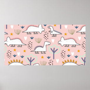 Dinosaur seamless pattern, vintage illustration wi poster