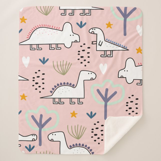 Dinosaur seamless pattern, vintage illustration wi sherpa blanket (Front)