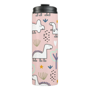 Dinosaur seamless pattern, vintage illustration wi thermal tumbler