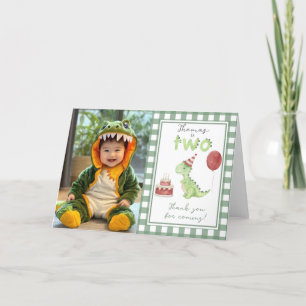 Dinosaur Second Birthday thank You Card
