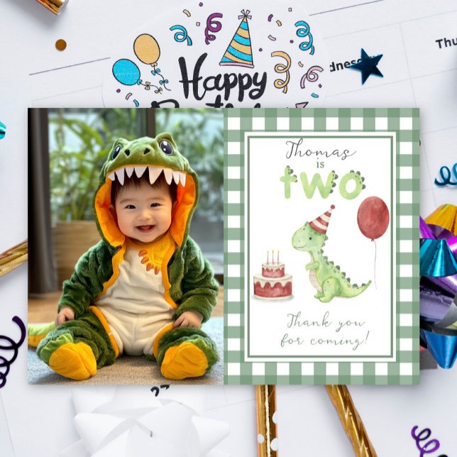 Dinosaur Second Birthday thank You Card (Creator Uploaded)