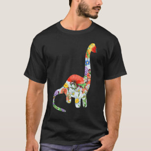 Dinosaur Shaped Floral Graphic Flower Pattern Dino T-Shirt