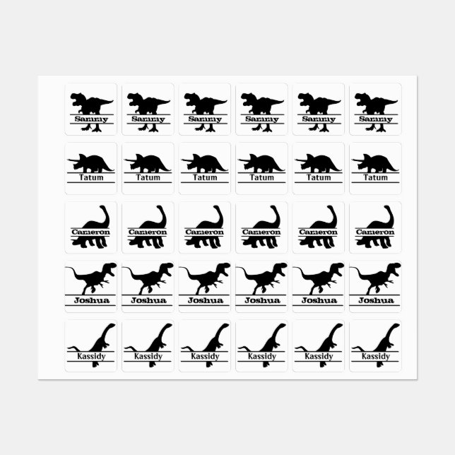 Dinosaur Silhouette Personalized Names (Sheet)