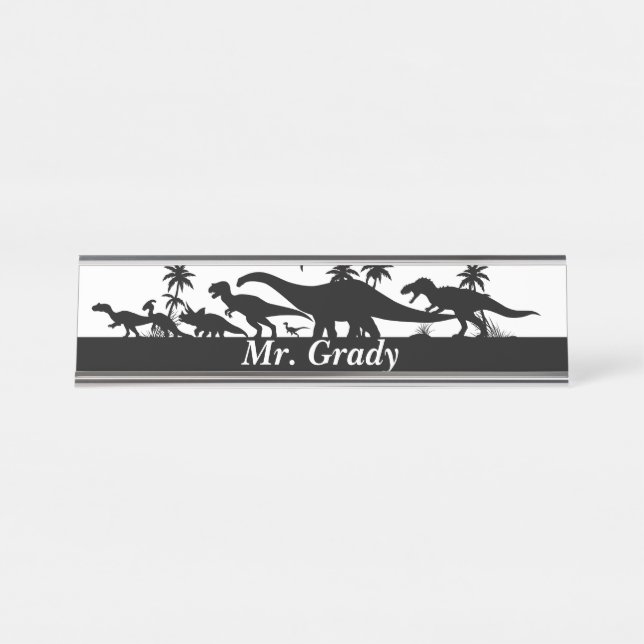 Dinosaur Silhouettes Desk Name Plate (Front)