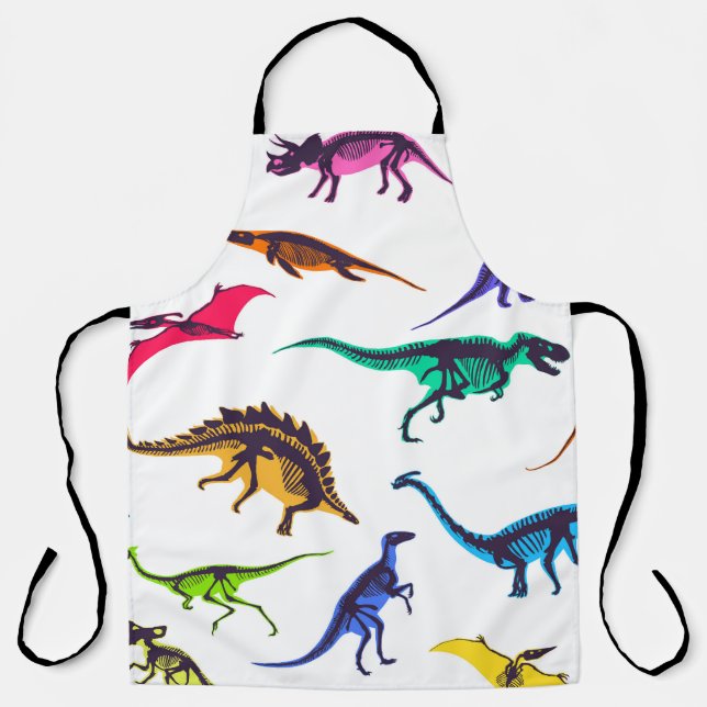 Dinosaur silhouettes: vintage sketch pattern. apron (Front)