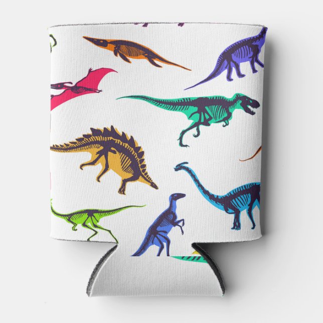 Dinosaur silhouettes: vintage sketch pattern. can cooler (Front)