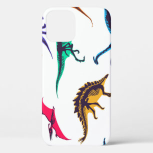 Dinosaur silhouettes: vintage sketch pattern. iPhone 12 case