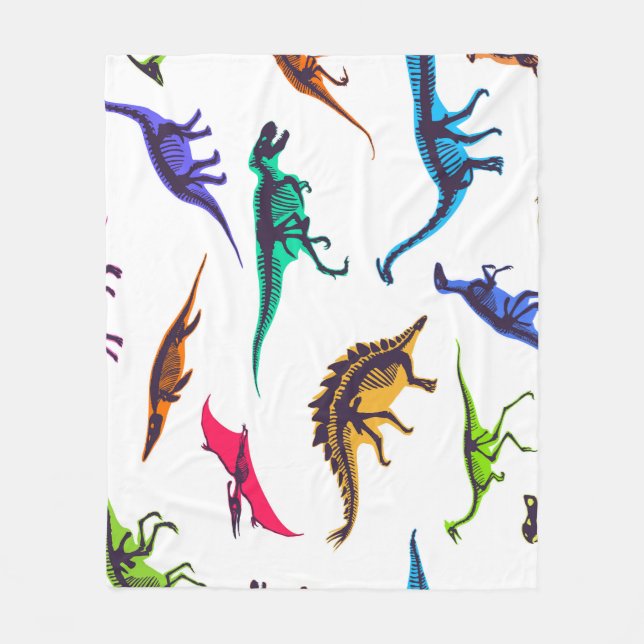 Dinosaur silhouettes: vintage sketch pattern. fleece blanket (Front)