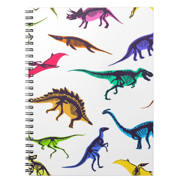 Dinosaur silhouettes: vintage sketch pattern. notebook (Front)