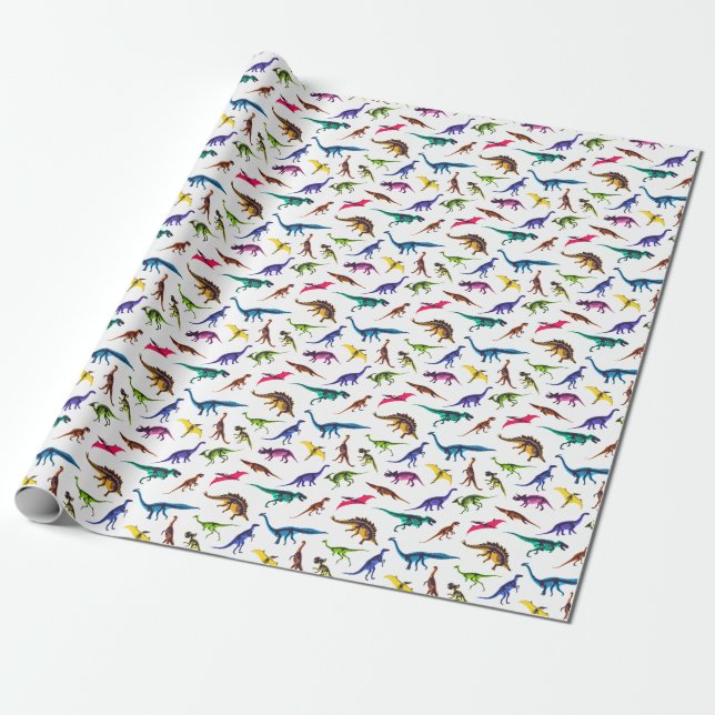 Dinosaur silhouettes: vintage sketch pattern. wrapping paper (Unrolled)