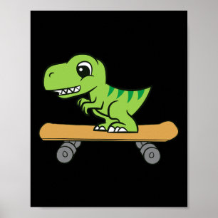 Dinosaur Skateboarding Cute Skateboard Dinosaur  Poster