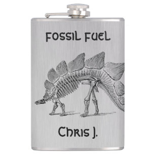 Dinosaur Skeleton Fossil Fuel on Aluminum Design Hip Flask
