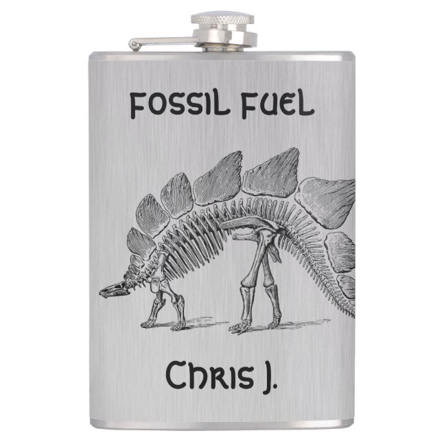 Dinosaur Skeleton Fossil Fuel on Aluminum Design Hip Flask (Front)