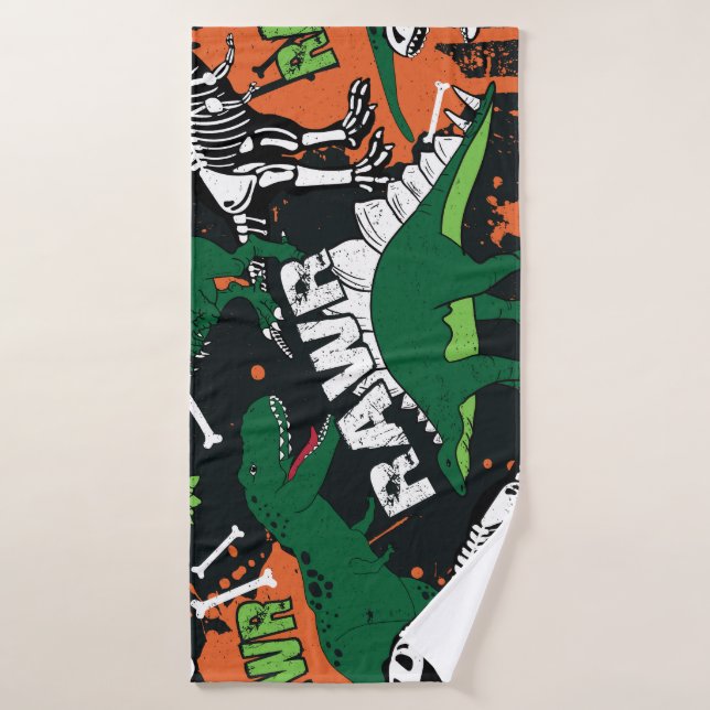 Dinosaur skeleton, grunge seamless pattern. bath towel (Bath Towel)