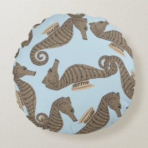 Dinosaur skeleton, grunge seamless pattern. round pillow