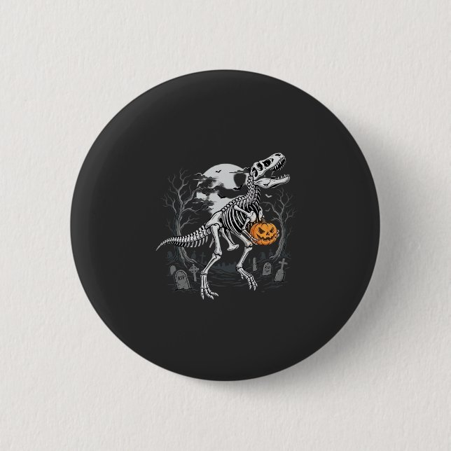 Dinosaur Skeleton Halloween Pumpkin Graveyard Desi 2 Inch Round Button (Front)