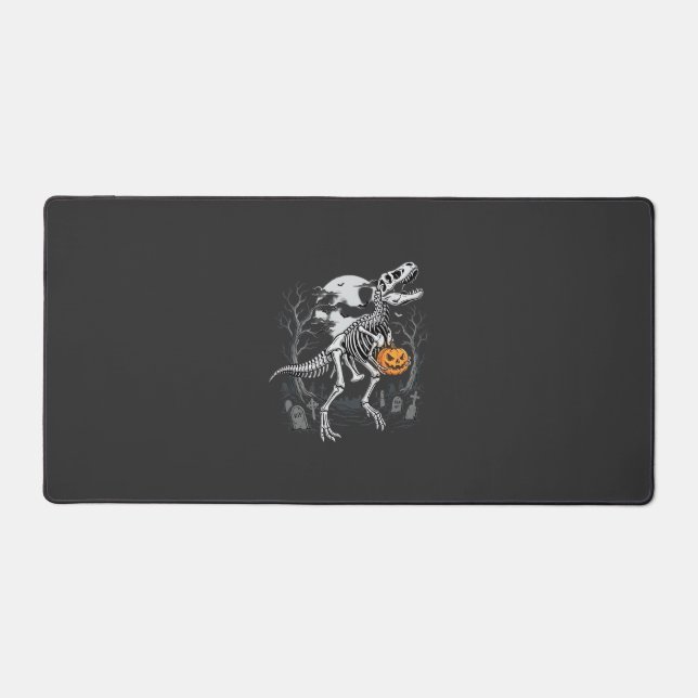 Dinosaur Skeleton Halloween Pumpkin Graveyard Desi Desk Mat (Front)