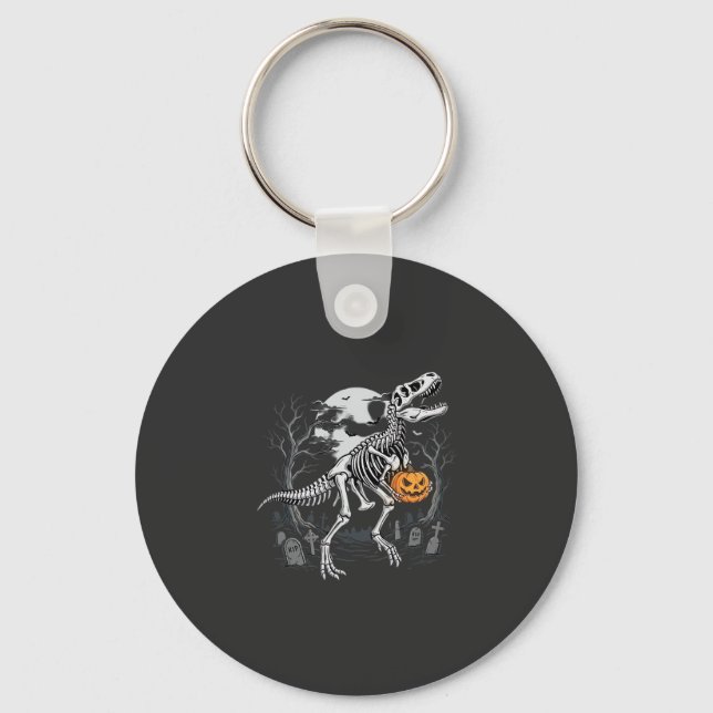 Dinosaur Skeleton Halloween Pumpkin Graveyard Desi Keychain (Front)