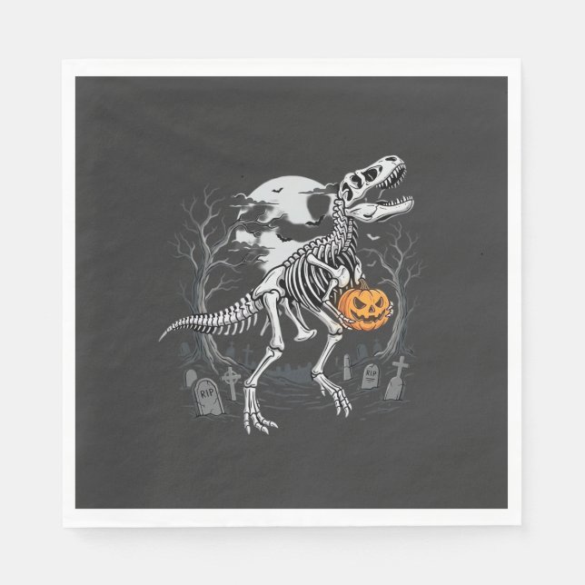 Dinosaur Skeleton Halloween Pumpkin Graveyard Desi Napkin (Front)