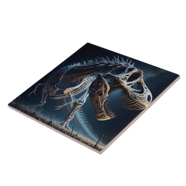 Dinosaur Skeleton Roaming an Ancient Landscape Tile (Side)