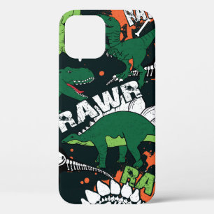 Dinosaur skeleton. Vintage grunge pattern iPhone 12 Case