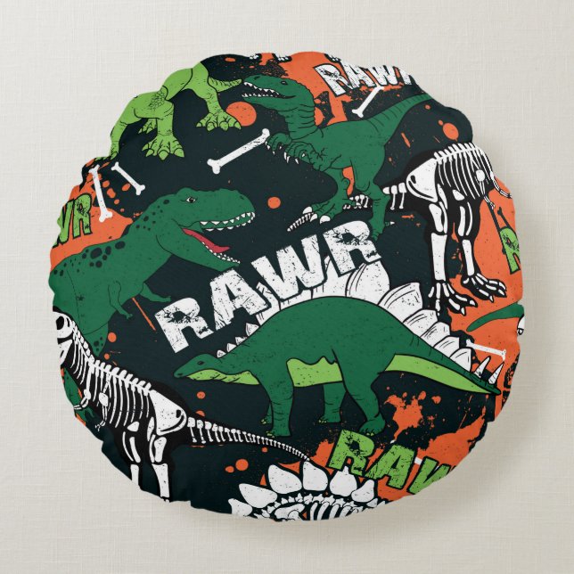 Dinosaur skeleton. Vintage grunge pattern Round Pillow (Front)