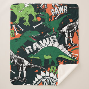 Dinosaur skeleton. Vintage grunge pattern Sherpa Blanket