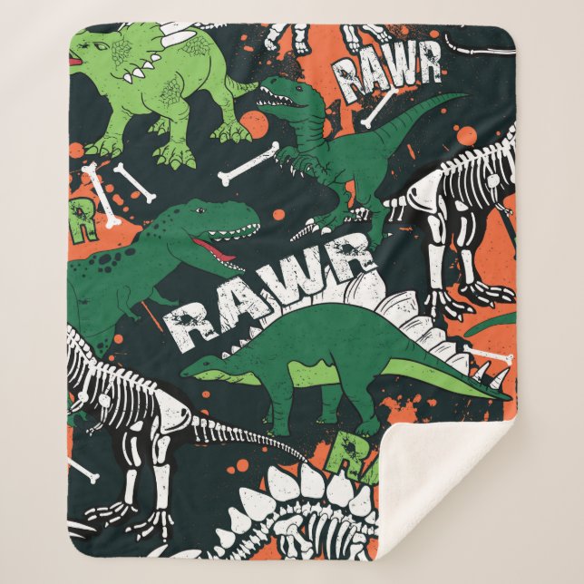 Dinosaur skeleton. Vintage grunge pattern Sherpa Blanket (Front)
