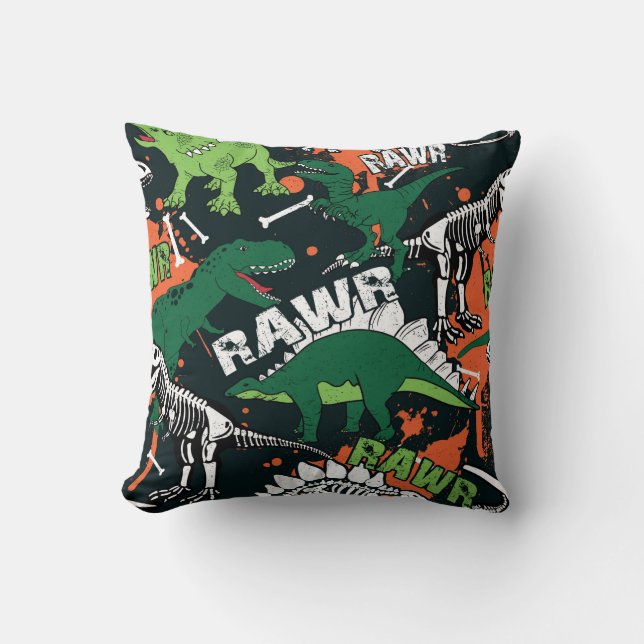 Dinosaur skeleton. Vintage grunge pattern Throw Pillow (Front)