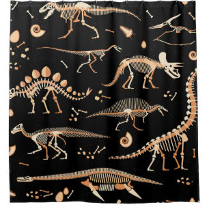 Dinosaur skeletons, fossils, vintage pattern.