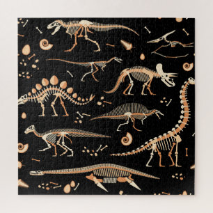 Dinosaur skeletons, fossils, vintage pattern. jigsaw puzzle