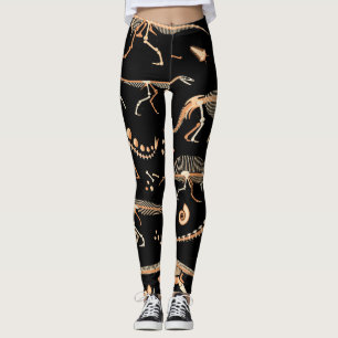 Dinosaur skeletons, fossils, vintage pattern. leggings