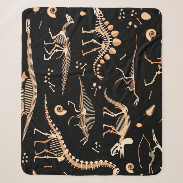 Dinosaur skeletons, fossils, vintage pattern. sherpa blanket (Front)