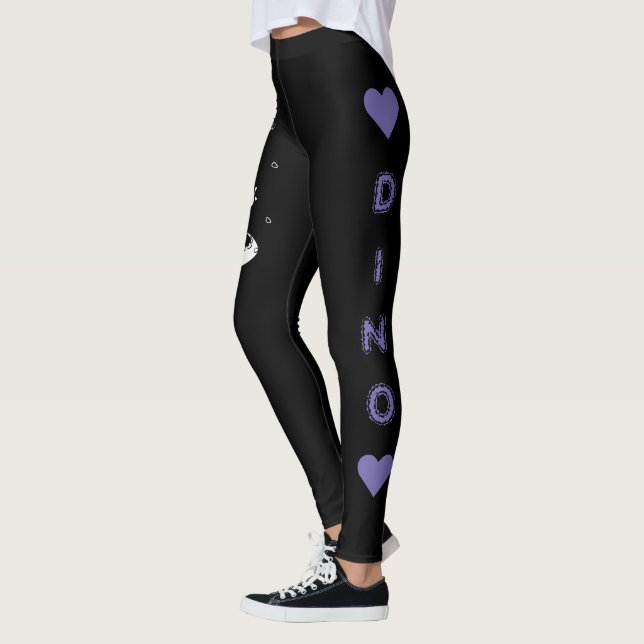 Dinosaur - Sketched Art Animal in Black & Purple Leggings (Left)