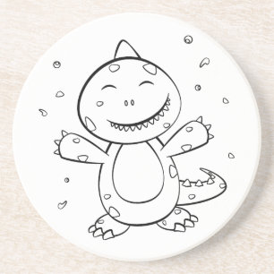Dinosaur - Sketched Art Animal in Black & White Coaster