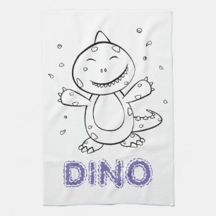 Dinosaur - Sketched Art Animal in Black & White Kitchen Towel