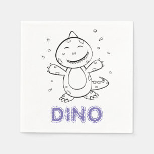 Dinosaur - Sketched Art Animal in Black & White Napkin