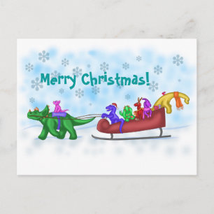 Dinosaur Sleigh Ride Holiday Postcard