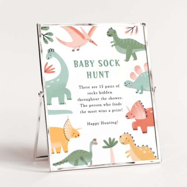 Dinosaur Sock Hunt Poster (Dinosaur Baby Sock Hunt Game Sign Poster by Painted Paperie)
