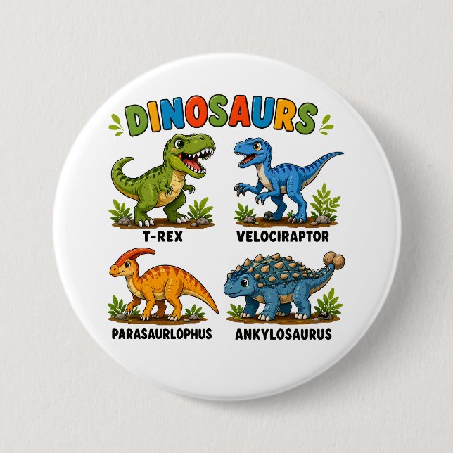 Dinosaur Species Learning for Kids 3 Inch Round Button (Front)