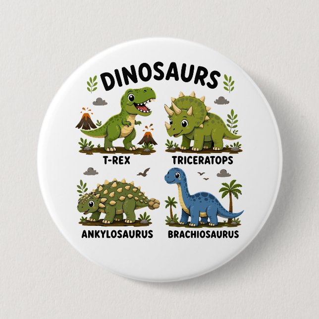 Dinosaur Species Learning for Kids 3 Inch Round Button (Front)