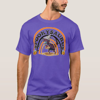 Dinosaur Spookysaurus Rex Skeleton Halloween rainb T-Shirt