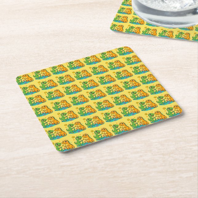 Dinosaur  square paper coaster (Angled)