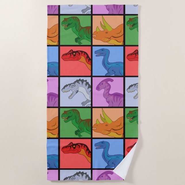 Dinosaur Squares Beach Towel (Front)