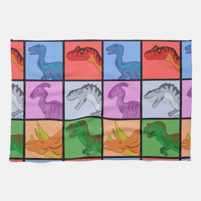 Dinosaur Squares Kitchen Towel (Horizontal)