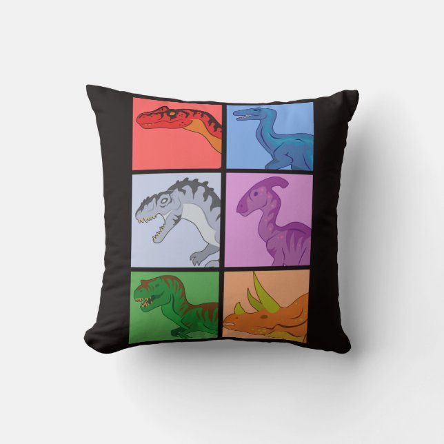 Dinosaur Squares Throw Pillow (Front)