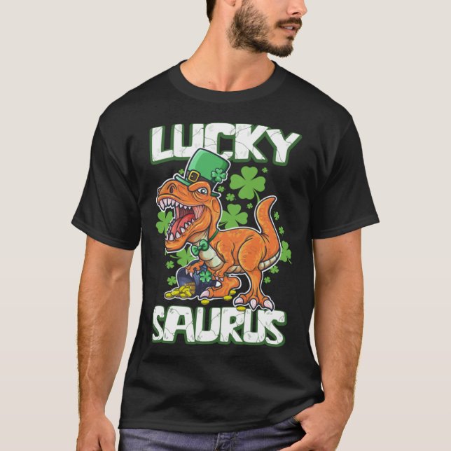 Dinosaur St Patrick's Day LUCKY SAURUS T Rex LUCKY T-Shirt (Front)